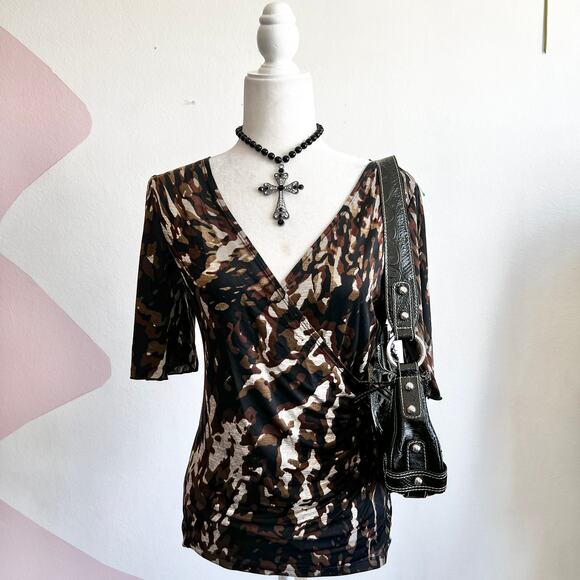 Brown‎ Wrap Top, Y2K 2000s Minimalist Grunge Baddie Small Casual Vintage - Picture 1 of 6